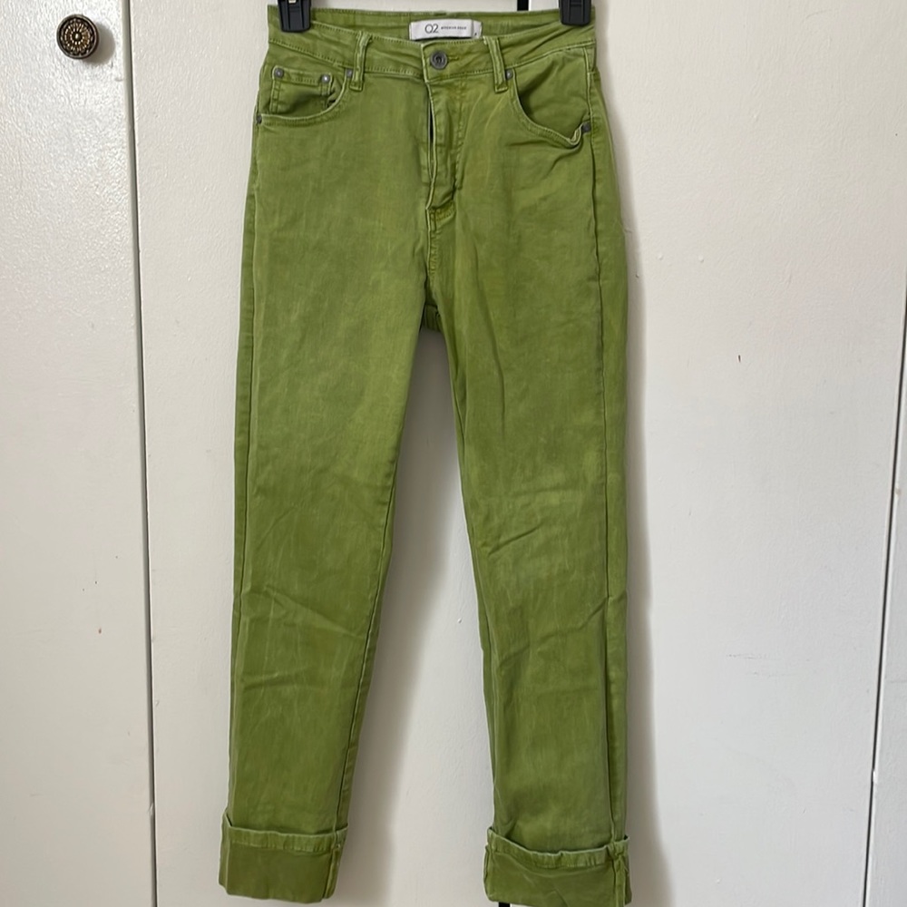 Size S Q2 Premium Denim High Waist Jeans, Olive color